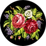 1513 42-42 Rózsák lila bogyóval fekete alapon - kör